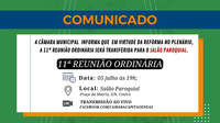 Alteração no local da 11ª Reunião Ordinária